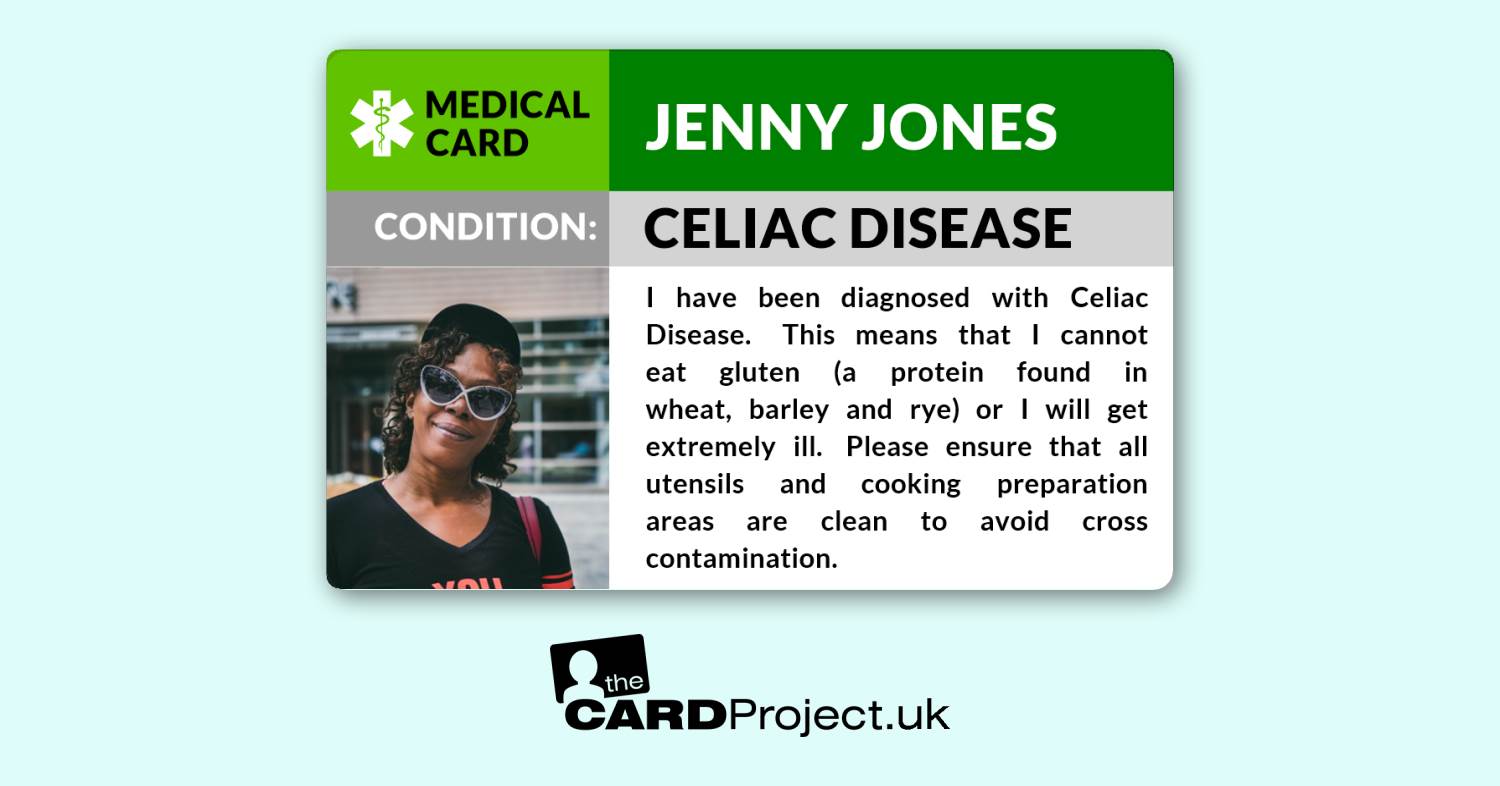 Celiac (Coeliac) Disease Awareness Medical Photo ID Alert Card  (FRONT)